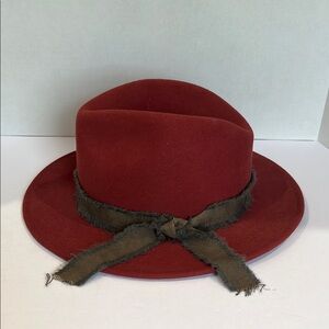 Elegant Red 100%Wool Women’s Hat with decorative trim tie USED